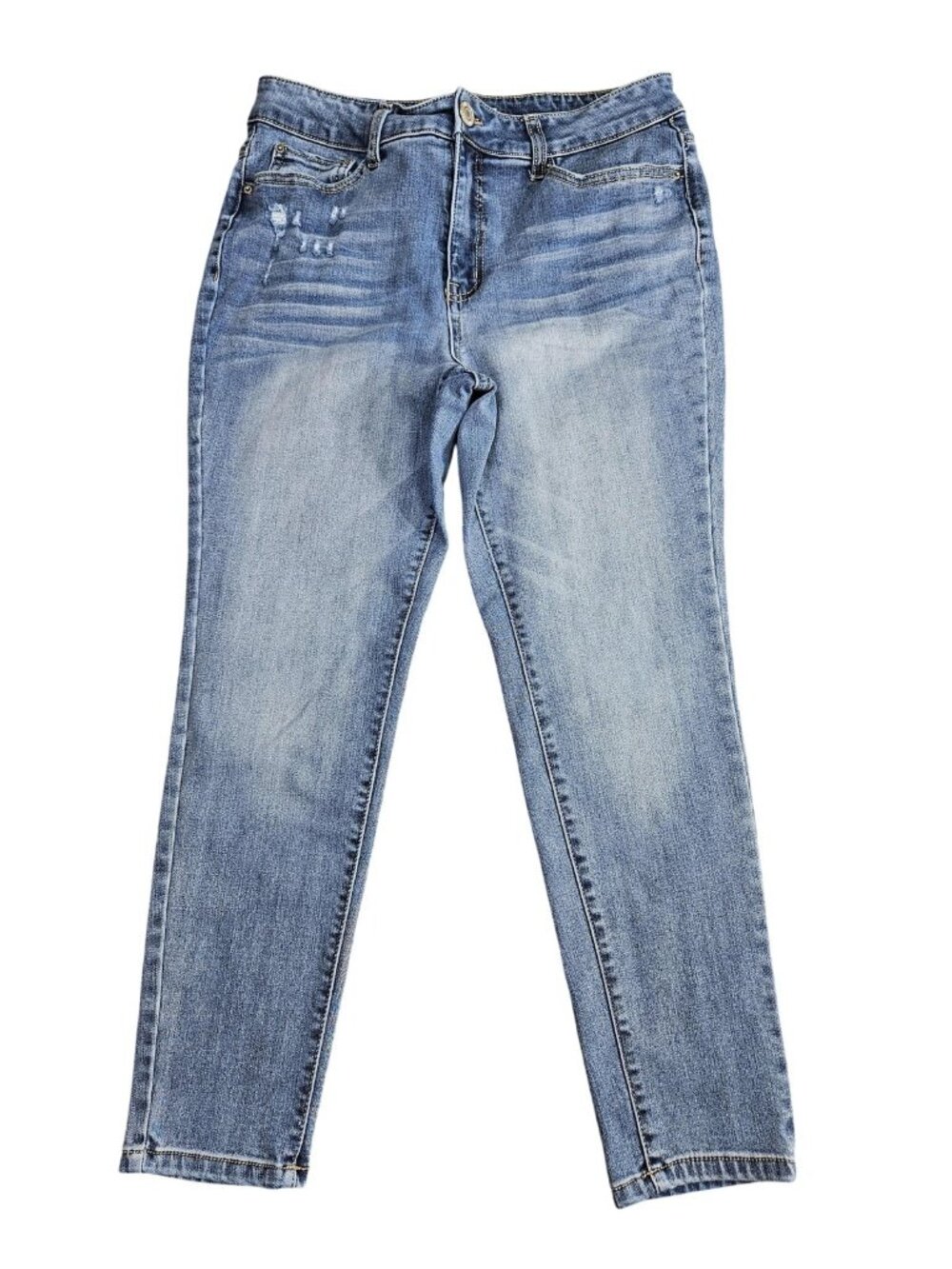 Time And Tru High Rise Skinny Jeans Womens 12‎ Petite Blue Med Wash Distressed